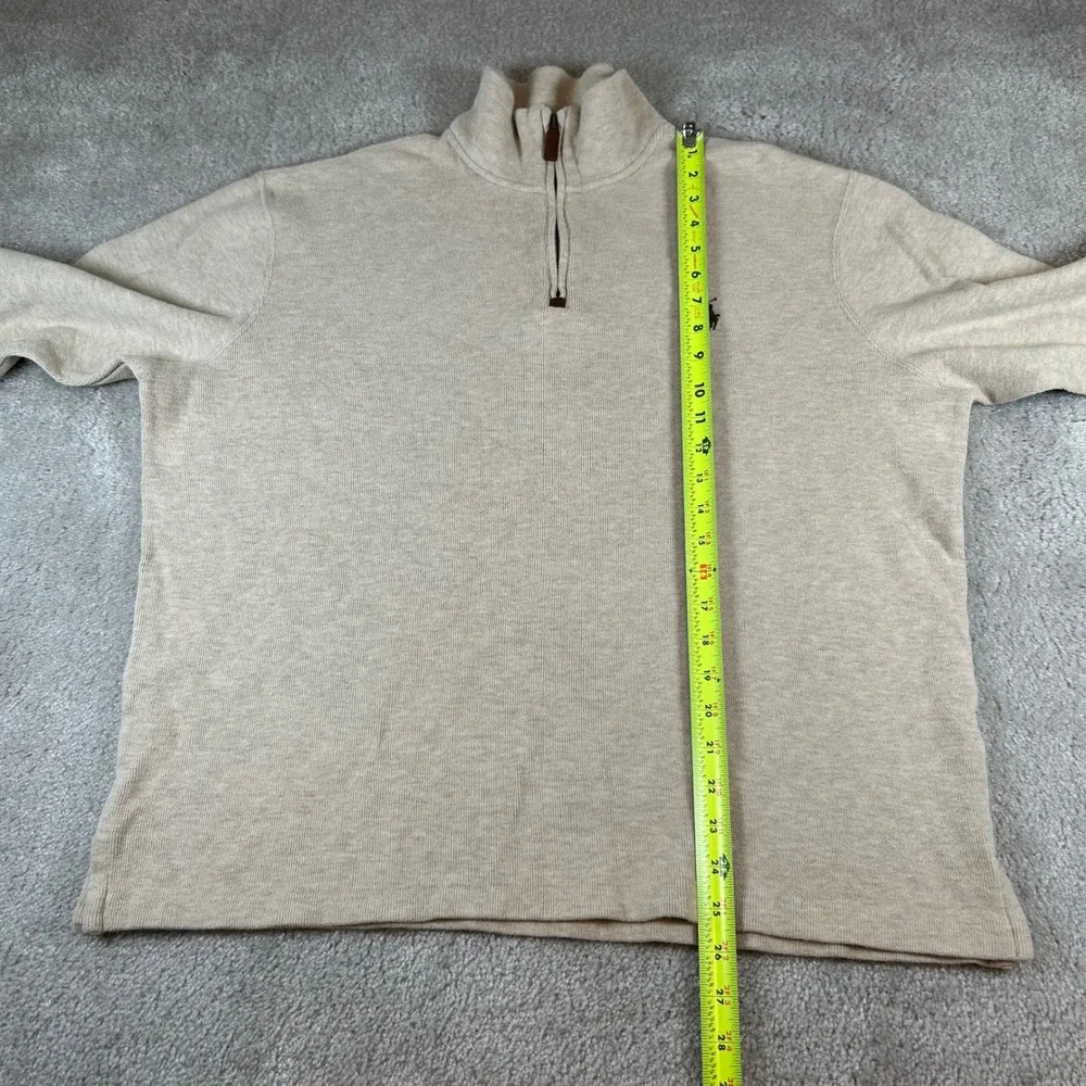 Polo Ralph Lauren Quarter Zip Pullover Mens Large Beige Ribbed Knit Cotton Pony